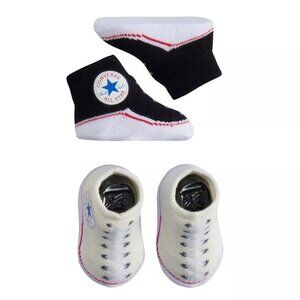 Converse Infant Booties Set 0-6 Months White & Black Sock Shoes